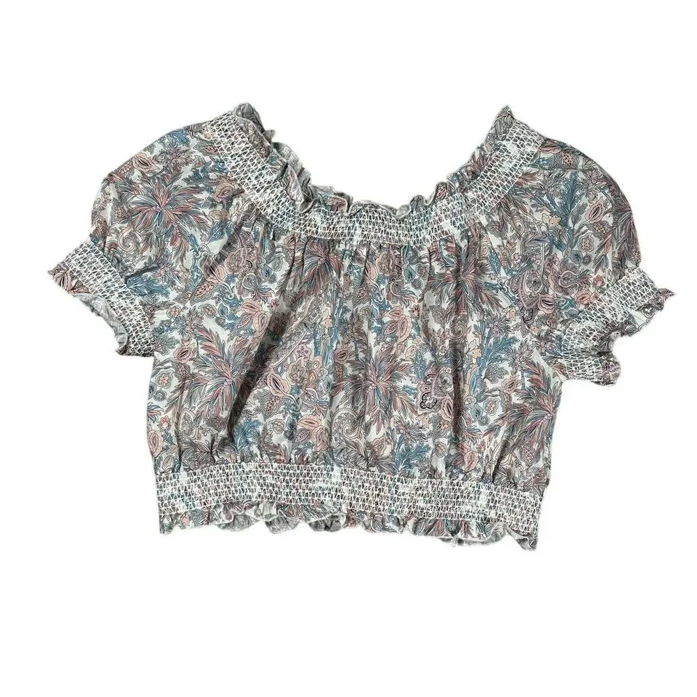J.Crew Liberty London Smocked Cotton Top Womens M Off Shoulder Faraway Plum